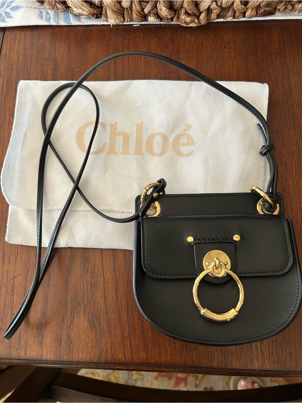 Chloé Black Leather Crossbody Bag with Gold Ring